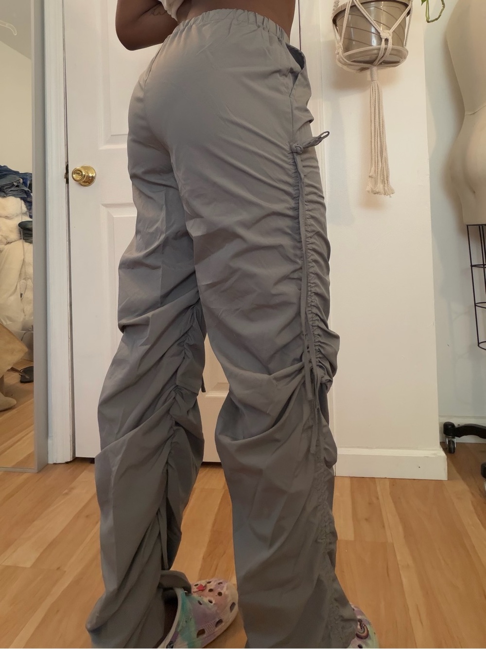 Gray Ruched Drawstring  Pants